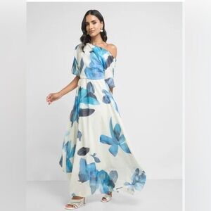 Floral Print One-Shoulder Maxi Dress, Size Medium